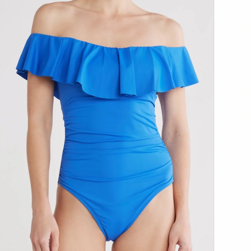 La Blanca China Blue Convertible‎ Ruffle One Piece Swimsuit